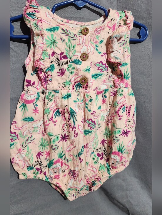 wonder nation Other - wonder nation Pink Floral and Green Leaf Baby Romper